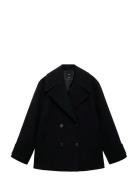 Double-Breasted Wool-Blend Coat Black Mango