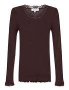 Rwbabette Silk Ls Lace T-Shirt Brown Rosemunde