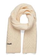 Embroidred Cable Knit Muffler Cream Coach Accessories