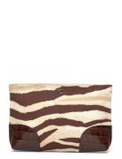 Zebra-Print Canvas & Leather Large Pouch Brown Lauren Ralph Lauren