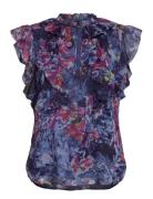 Print Ruffle-Trim Georgette Blouse Blue Lauren Ralph Lauren