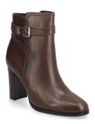 Brooke Ii Calfskin Bootie Heel Brown Lauren Ralph Lauren