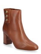 Kennedi Calfskin Bootie Heel Brown Lauren Ralph Lauren