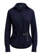 Chain-Trim Stretch-Cotton Blend Shirt Navy Lauren Ralph Lauren
