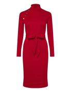 Button-Trim Rib-Knit Mockneck Dress Red Lauren Ralph Lauren
