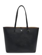 Crosshatch Leather Large Karly Tote Black Lauren Ralph Lauren