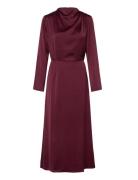 Satin High Collar Midi Dress Burgundy Bubbleroom