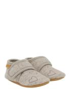 Wool Slippers W. Embroidery Grey En Fant