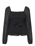 Square Neck L/S Georgette Blouse Black Bubbleroom