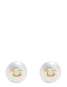 Coach Signature Coin Pearl Stud Earrings Gold Coach Accessories
