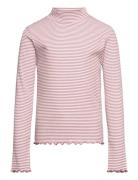 Scalloped Hem Striped T-Shirt Pink Mango