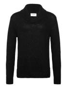 Nep-Yarn Shawl Collar Knit Black Lindbergh