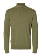 Slhberg Ls Half Zip Noos Green Selected