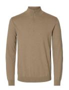 Slmberg Ls Half Zip Noos Beige Selected