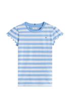 Essential Stripe Ruffle Top Ss Blue Tommy Hilfiger