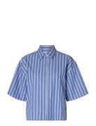 Slffia 2/4 Cropped Striped Shirt B Blue Selected