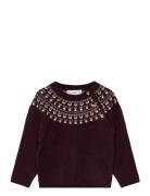 Jacquard Sweater With Buttons Burgundy Mango