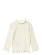 Ribbed High Neck T-Shirt Cream Mango