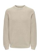 Onsrosu Reg 7 Wash Crew Knit Ww Beige ONLY & SONS