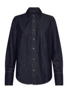 Denim Shirt With Seams Navy Mango