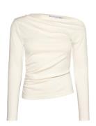 Long-Sleeved T-Shirt With Asymmetrical Neckline White Mango
