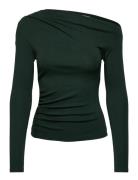 Long-Sleeved T-Shirt With Asymmetrical Neckline Green Mango
