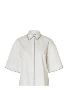 Slffia 2/4 Cropped Stitched Shirt B White Selected