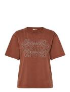 Crleona Emb Tshirt Brown Cream