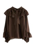 Bluse Med Volanger Brown Lindex