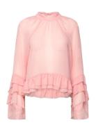 Rent Bluse Med Volanger Pink Lindex