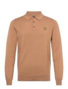 Cotton Merino Long Sleeve Knitted Polo Brown Lyle & Scott