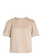 Viellette 2/4 Satin Puff Top - Noos Beige Vila