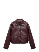 Faux-Leather Jacket With Pockets Burgundy Mango