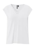 Pckamala Lace V-Neck Tee Jrs Noos Bc White Pieces