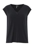 Pckamala Lace V-Neck Tee Jrs Noos Bc Black Pieces