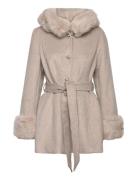 Hooded Wool Blend Coat Beige Bubbleroom