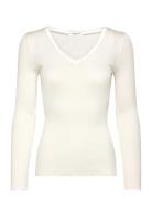 Rwbeatha Silk V-Neck Satin Tape T-S Cream Rosemunde