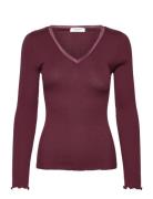Rwbeatha Silk V-Neck Satin Tape T-S Burgundy Rosemunde