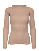 Rwbliss Silk Ls Boatneck T-Shirt Beige Rosemunde
