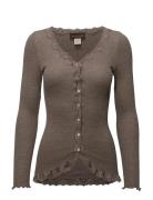 Rwbabette Silk Ls V-Neck Lace Cardi Beige Rosemunde