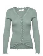 Rwbabette Silk Ls V-Neck Lace Cardi Green Rosemunde