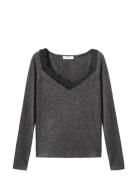 Lace-Trimmed Scoop-Neck Top Grey Mango
