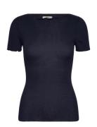 Rmwbalta Modal Ss Boat Neck T-Shirt Navy RM By Rosemunde