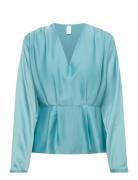 Yaspella Ls V-Neck Top S. - D2D Blue YAS