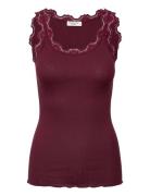 Rwbabette Silk Sl U-Neck Long Lace Burgundy Rosemunde