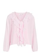 Viane L/S V-Neck Frill Top - Noos Pink Vila
