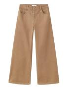 Wide Leg Mid-Rise Loose-Fit Jeans Beige Mango