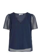 Vifalia V-Neck S/S Top - Noos Navy Vila