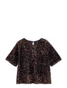 Top I Velour Med Pailleter Brown Lindex