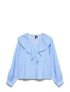 Vmkaja Ls V-Neck Frill Shirt Wvn Blue Vero Moda
